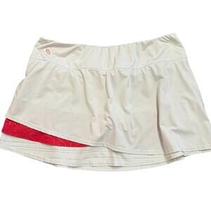Cross Coirt Women’s tennis skort, white w tiered pink accent, XL